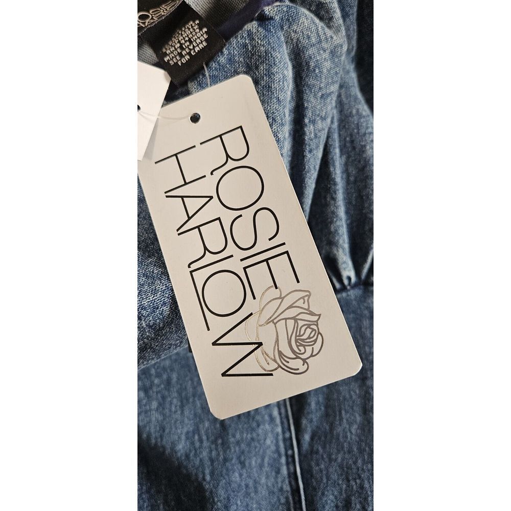 NWT ROSIE HARLOW puff sleeve square‎ neck women Sz 1X DENIM dress - Picture 6 of 10
